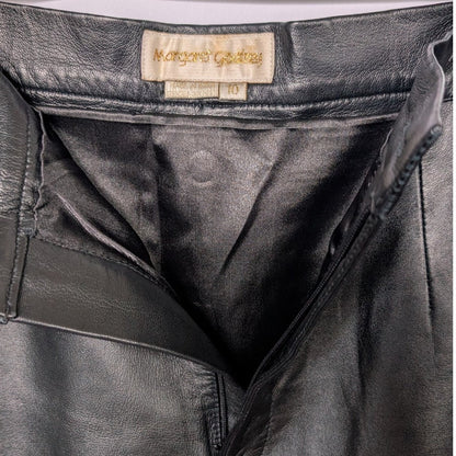 Margaret Godfrey Black Genuine Leather Midi Pencil Skirt Front Slit Size 10