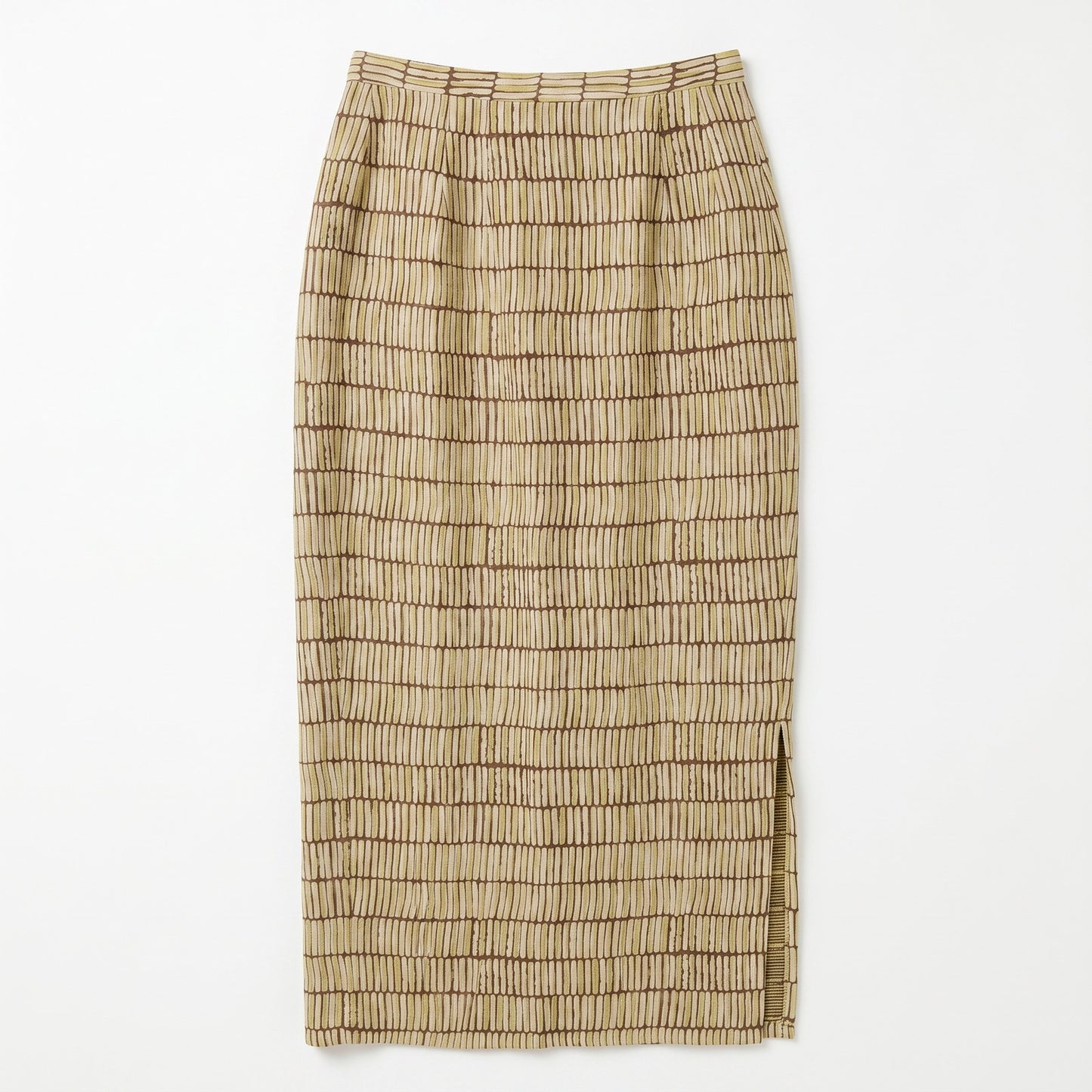 100% Silk Ann Taylor Chartreuse Brown Abstract Print Pencil Skirt | Size 4