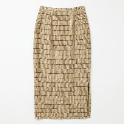 100% Silk Ann Taylor Chartreuse Brown Abstract Print Pencil Skirt | Size 4