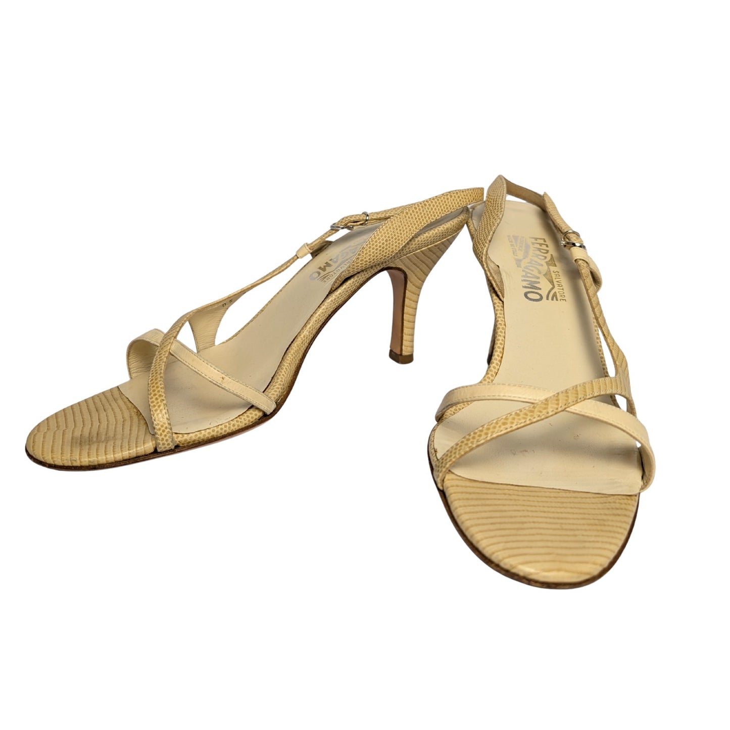 Vintage Salvatore Ferragamo Light Yellow Lizard Sandals