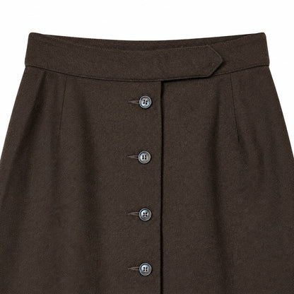 100% Wool Vintage Evan-Picone Brown Button Front A-Line Skirt