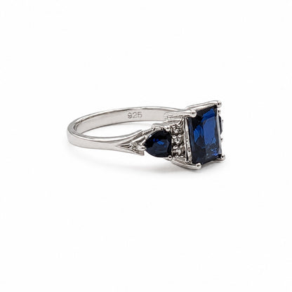 925 Sterling Silver Sapphire Ring Size 7 Blue Gemstone Statement Ring