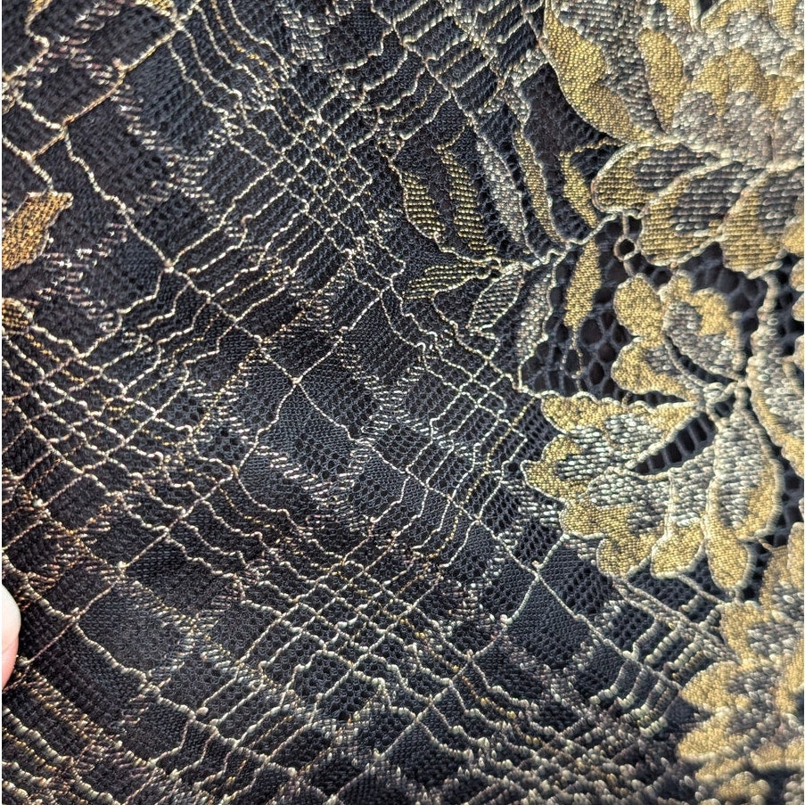 Marchesa Notte Black Gold Lace Sheath Cocktail Dress