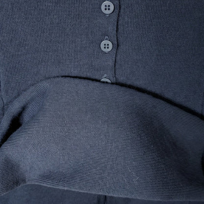 Aligne Navy Ribbed Organic Cotton Button-Front Top | 64% Organic Cotton | US 6