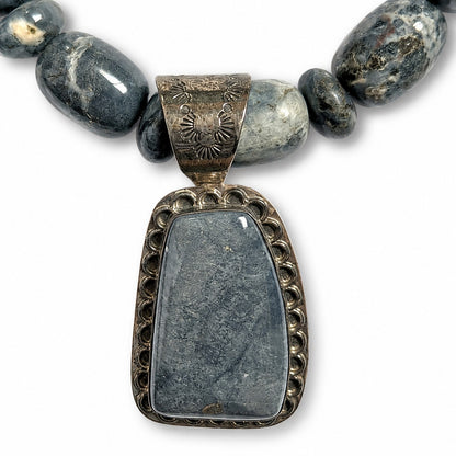Jay King Gray Jasper Sterling Silver Necklace Earrings Set 925 Pendant