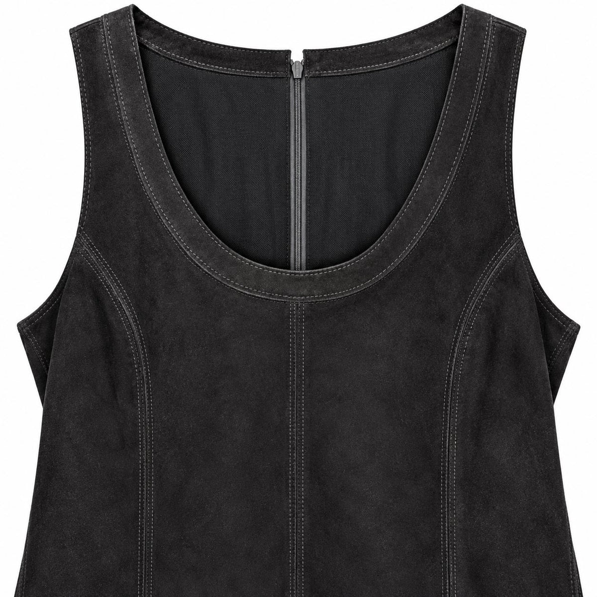 Etcetera Black Genuine Suede Sleeveless Top Back Zip Princess Seams NWT