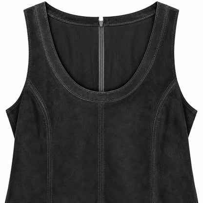 Etcetera Black Genuine Suede Sleeveless Top Back Zip Princess Seams NWT