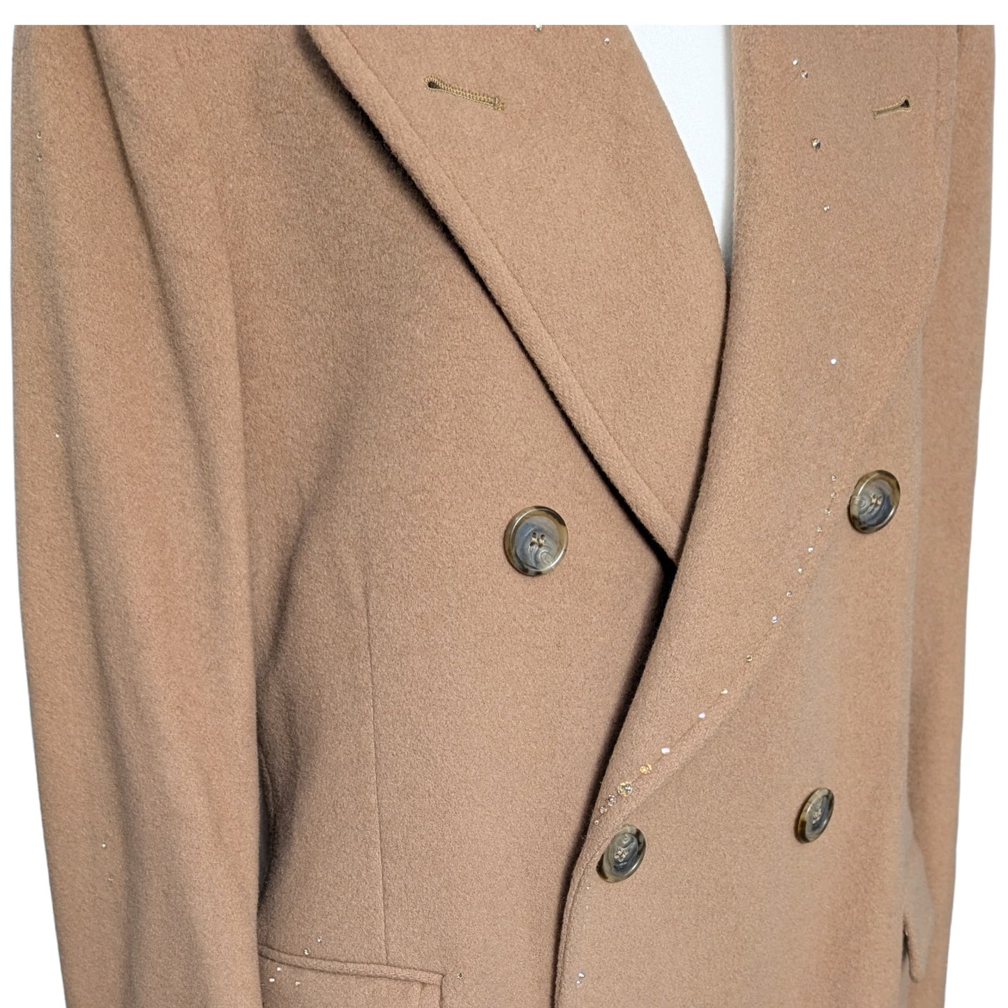 Tempo Europe by London Fog Camel Wool Coat with Austrian Crystal Embellishment