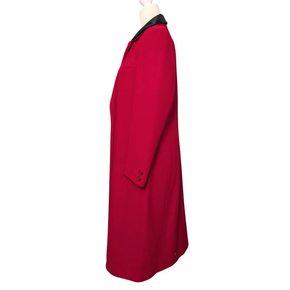 Vintage Raspberry Red Wool Double-Breasted Coat with Black Velvet Collar