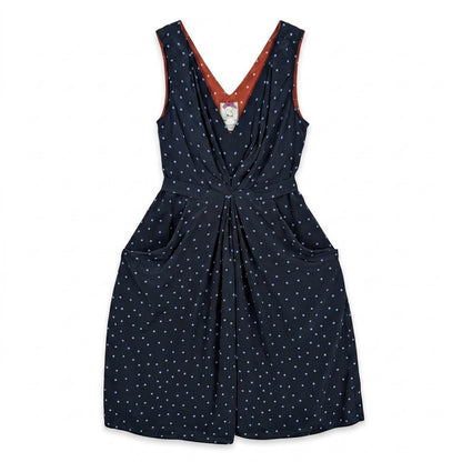 100% Silk Polka Dot Deep V Dress with Pockets