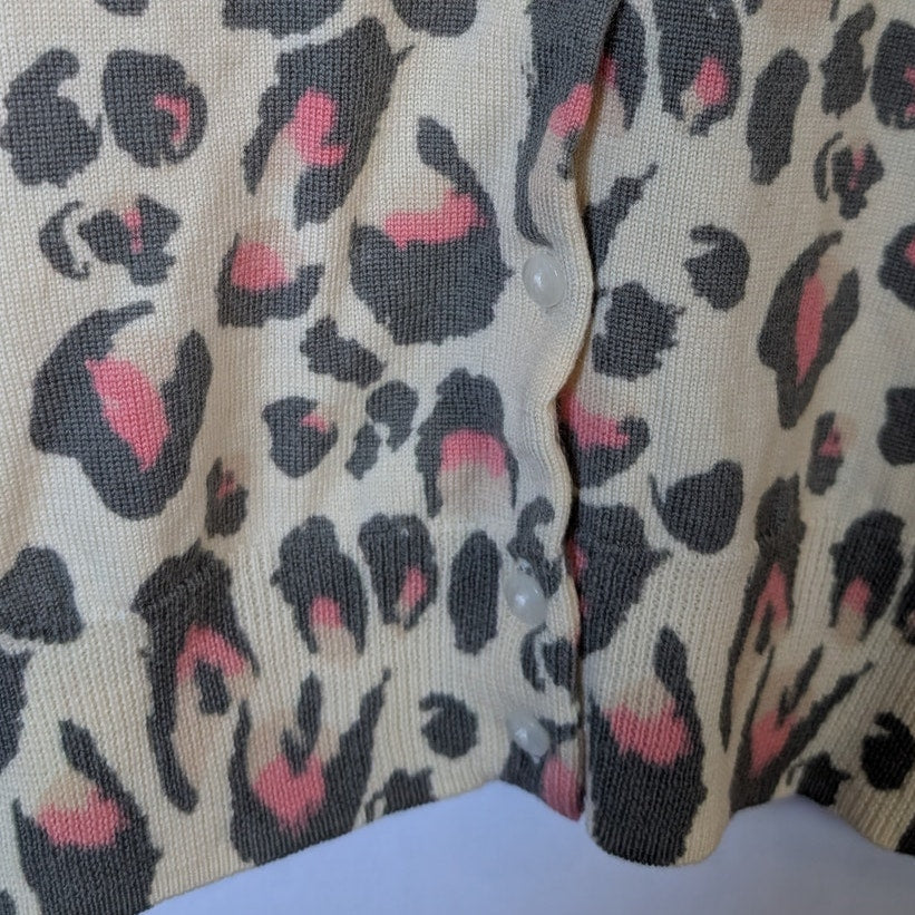 J.Crew Leopard Print 100% Merino Wool Cardigan Sweater, Size S