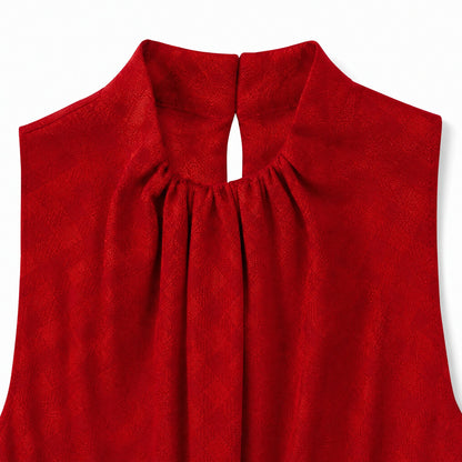 100% Silk Martin Grant Paris  Red Jacquard Sleeveless Dress | Stand Collar | NWT | Made in France