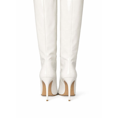 NWT Patent Leather White Knee-High Boots Aquazzura Brera 105 | Size 36.5