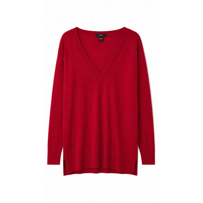 Moda International Silk Cashmere V-Neck Tunic Sweater, Red, Size L