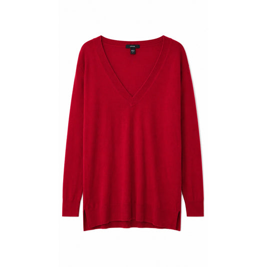 Moda International Silk Cashmere V-Neck Tunic Sweater, Red, Size L