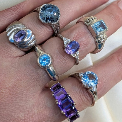 925 Sterling Silver Blue Topaz Solitaire Ring Size 7.75 Bezel Set 925 Minimalist
