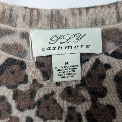 PLY Cashmere Leopard Print 100% Cashmere Crew Neck Sweater, Size M