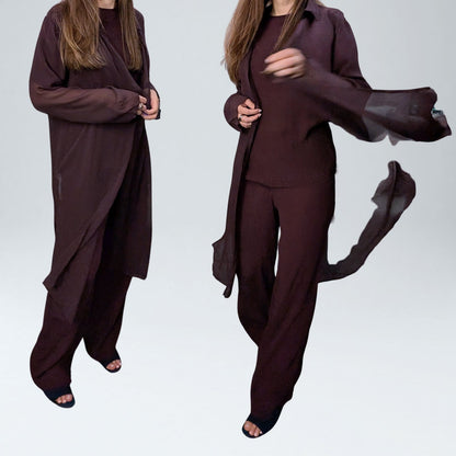 Georgiou Studio Burgundy 100% Silk Crinkle Top and Wide Leg Pants Set 4 / 6P