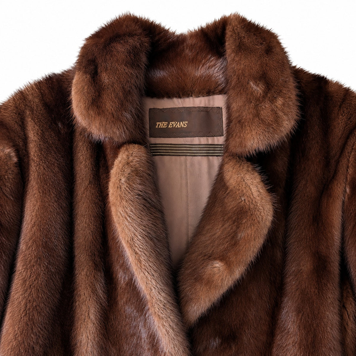 Vintage The Evans Genuine Mink Fur Jacket Brown Notched Collar Mid Length