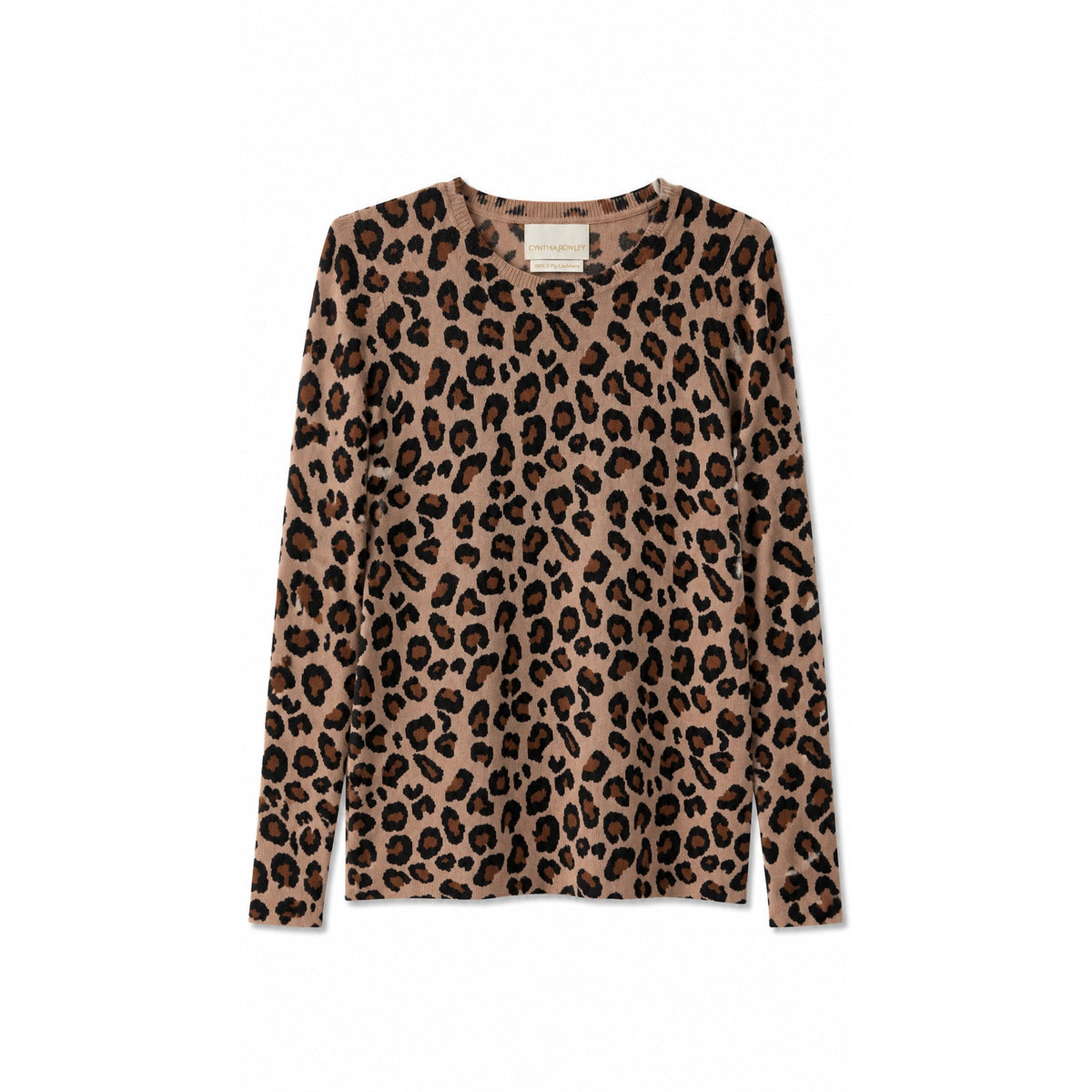 Cynthia Rowley 100% 2-Ply Cashmere Leopard Print Crew Neck Sweater, Size S