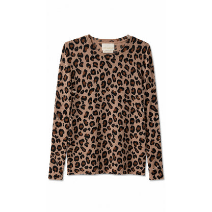 Cynthia Rowley 100% 2-Ply Cashmere Leopard Print Crew Neck Sweater, Size S