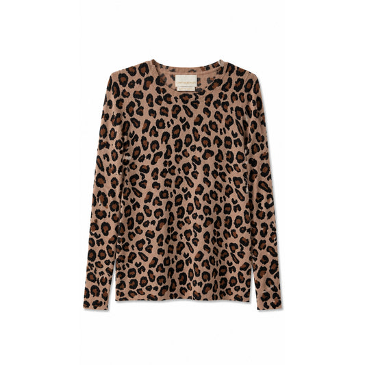 Cynthia Rowley 100% 2-Ply Cashmere Leopard Print Crew Neck Sweater, Size S