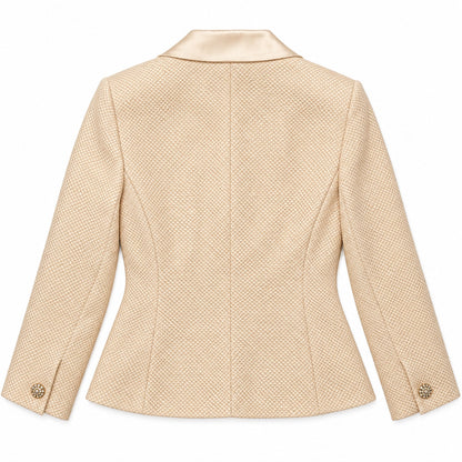 Cream Textured Rhinestone Button Jacket Blazer