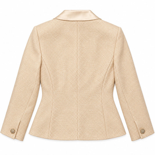 Cream Textured Rhinestone Button Jacket Blazer