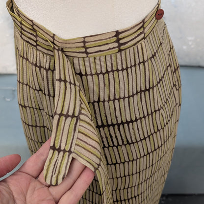100% Silk Ann Taylor Chartreuse Brown Abstract Print Pencil Skirt | Size 4