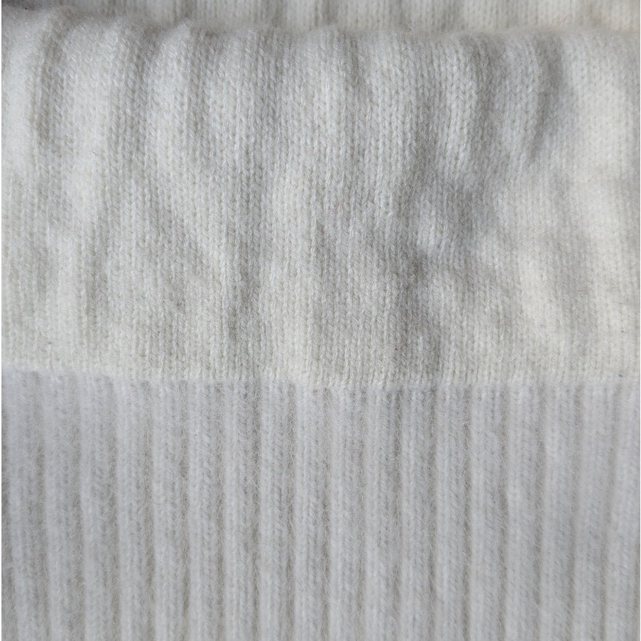 White Fuzzy Wool Angora Feel Mock Neck Sweater, Double Layer Knit, Size M