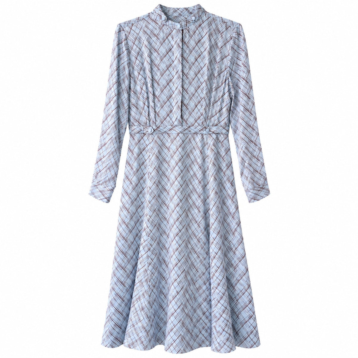 100% Silk Equipment Femme Blue Red Print Long Sleeve Fit Flare Midi Dress Size 4