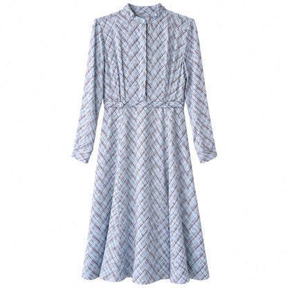 100% Silk Equipment Femme Blue Red Print Long Sleeve Fit Flare Midi Dress Size 4