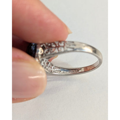 925 Sterling Silver Blue Statement Ring Size 5.5  Vintage Style Cocktail Ring