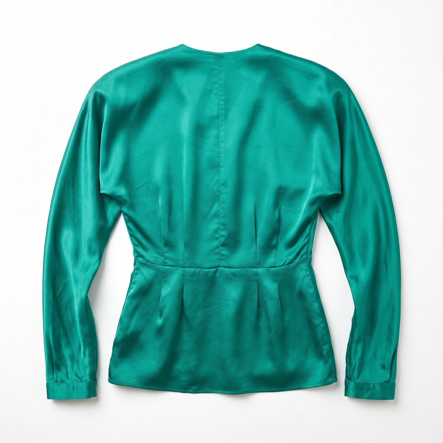 100% Silk Satin Giorgio Armani Emerald Teal  Peplum Blouse IT38 / US 2