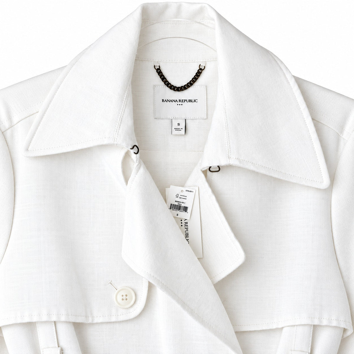 Banana Republic Ivory Linen Cotton Trench Coat Belted Double Breasted S NWT
