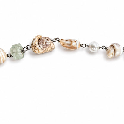 Artisan Sterling Silver Seashell Moonstone Pearl Necklace 24.5"