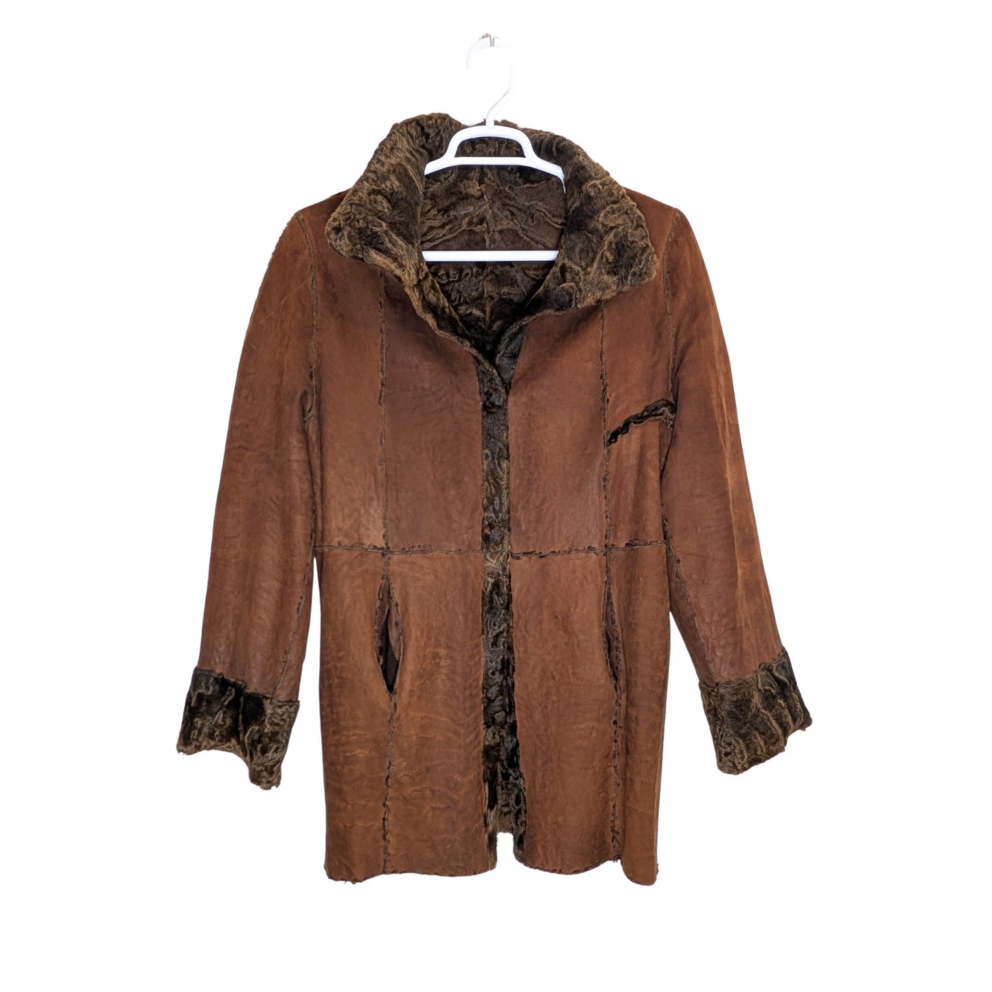 Auburn Brown Lamb Shearling Reversible Jacket Genuine Fur & Leather