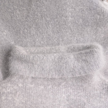Gray Fuzzy Wool Angora Feel Cowl Neck Tunic Sweater, Oversized