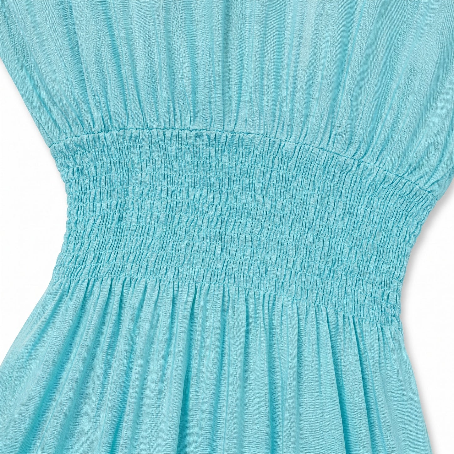 Italian 100% Silk Aqua Mint Smocked Waist Maxi Dress | Balloon Sleeves | Ruffle Hem I Italy