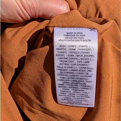 Lauren Ralph Lauren Lamb Leather Fit & Flare Dress, Cognac, Buckle Tab, Size 18