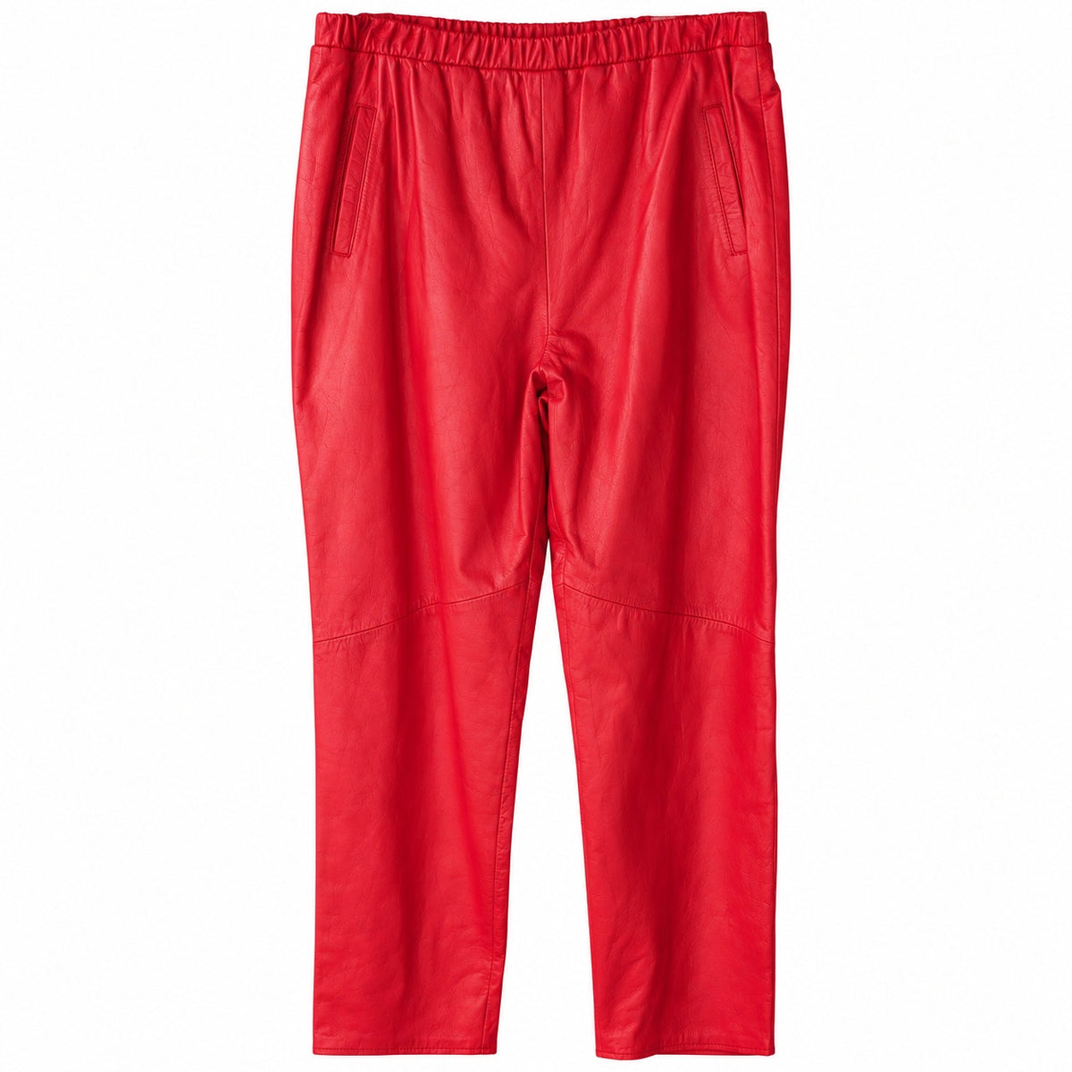 Vintage Red Leather Pants Pull On Elastic Waist Lined Size M