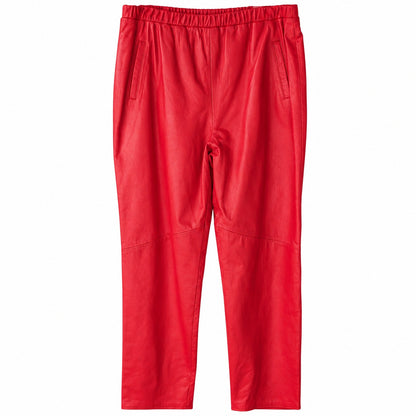 Vintage Red Leather Pants Pull On Elastic Waist Lined Size M