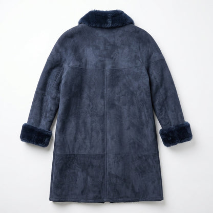 100% Shearling Suede Navy Blue Sheepskin Coat Sawyer of Napa | Vintage | M/L