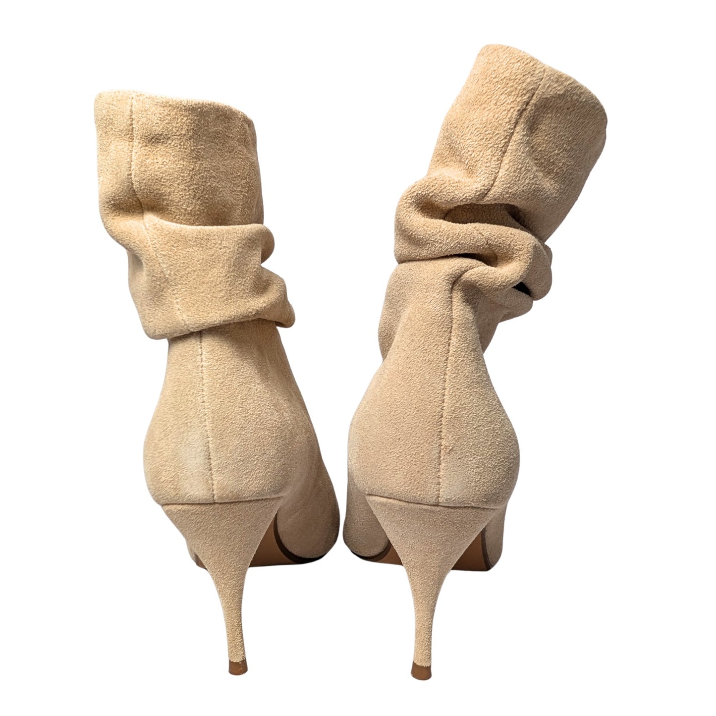 Brian Atwood Express Beige Suede Slouchy Ankle Boots Stiletto Heel Size 8
