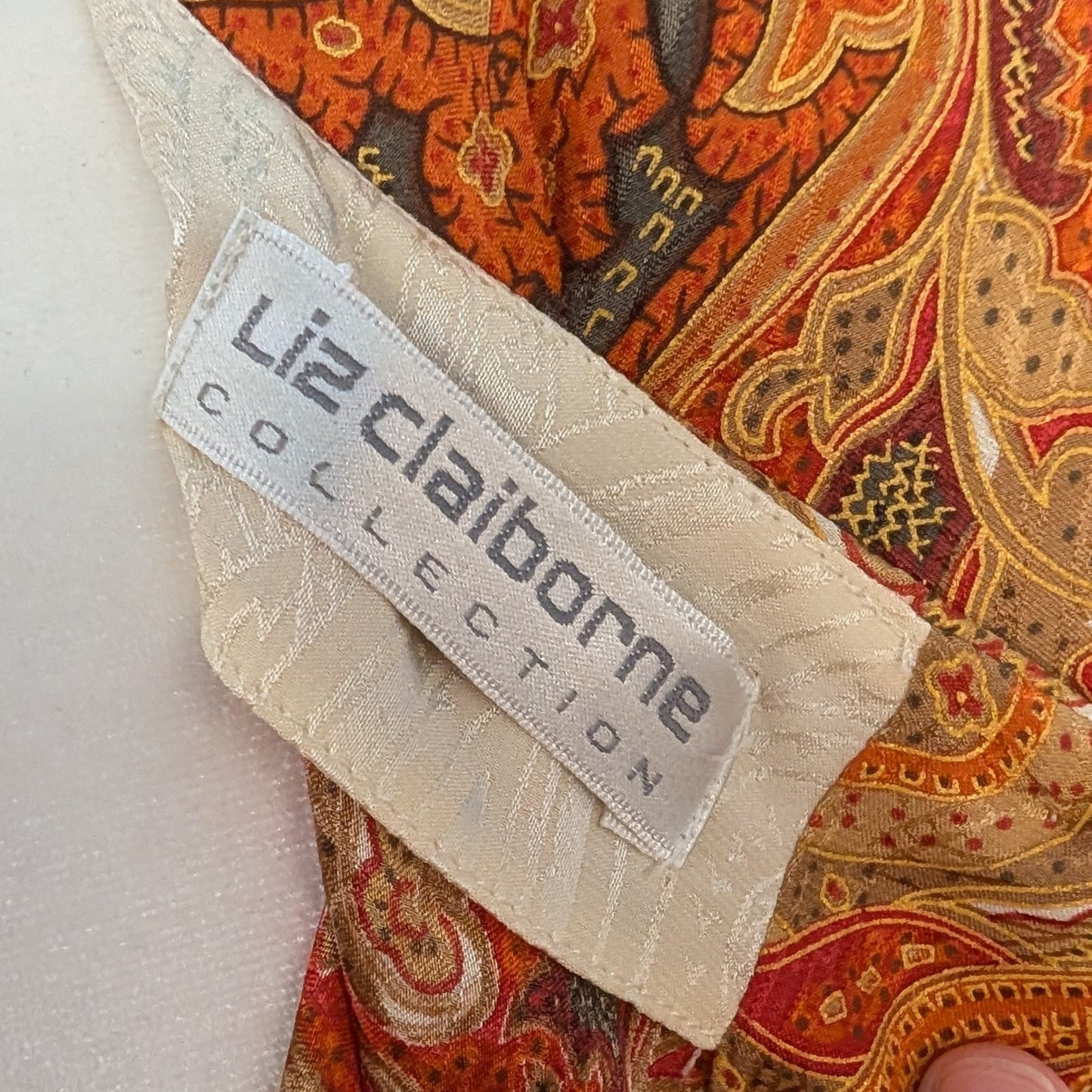100% Silk Liz Claiborne Collection Cream Paisley Border Print Blouse