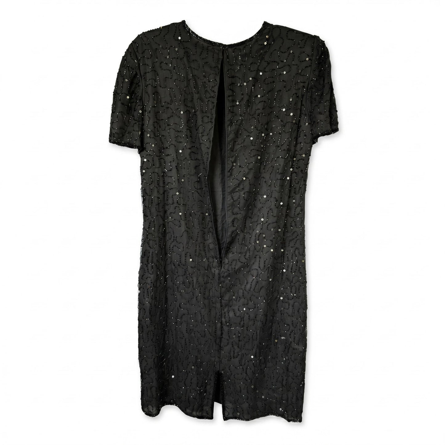 100% Silk Embellished Cocktail Evening Dress JMD New York Black Silk Beaded Midi Dress Size L
