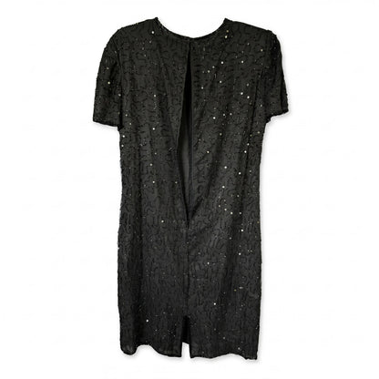 100% Silk Embellished Cocktail Evening Dress JMD New York Black Silk Beaded Midi Dress Size L