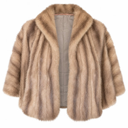Vintage I. Magnin Genuine Mink Fur Capelet Jacket Cool Beige