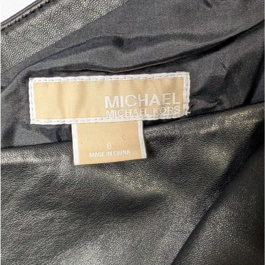 100% Genuine Leather Michael Kors Black One-Shoulder Black Mini Dress