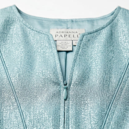 100% Silk Adrianna Papell Teal Aqua Metallic Silk Blazer Jacket | Size 12